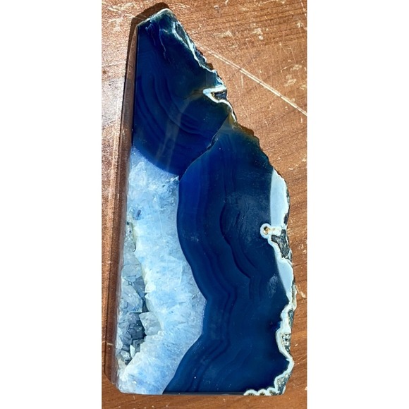 Polished Blue Agate 1/8 Geode Beautiful Display w/ Crystal...
